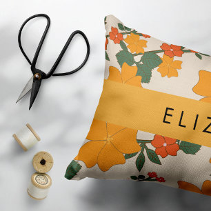 Housse D'oreillers Fleurs Oranges, Motif De Fleurs, Votre Nom