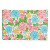 Housse D'oreillers Fleurs Pastel et Rose - Bleu Rose et Beige (Dos)