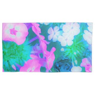Housse D'oreillers Fleurs Phlox de jardin rose, vert, bleu et blanc