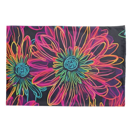 Housse D'oreillers Fleurs roses Neon Pillowcase (Dos)