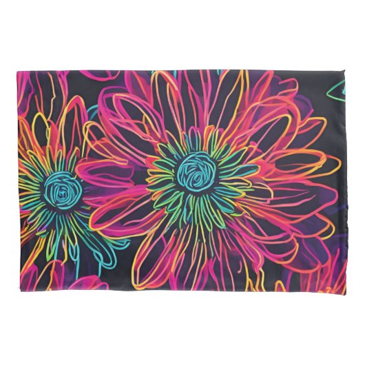Housse D'oreillers Fleurs roses Neon Pillowcase (devant)
