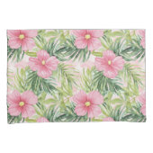 Housse D'oreillers Fleurs roses tropicales Grandes vertes (devant-Droit)