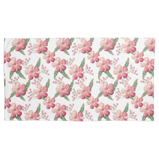 Housse D'oreillers Fleurs rouges et baies aux Feuilles verts (devant-gauche)