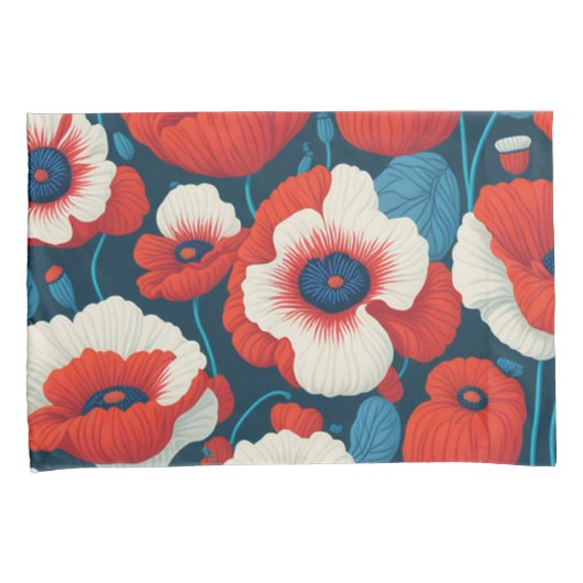 Housse D'oreillers Fleurs rouges radiantes et pavots (devant-Droit)