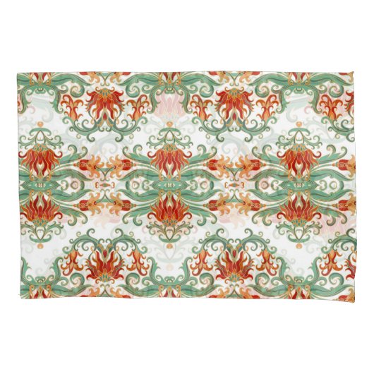 Housse D'oreillers Fleurs rouges style chinois (devant)