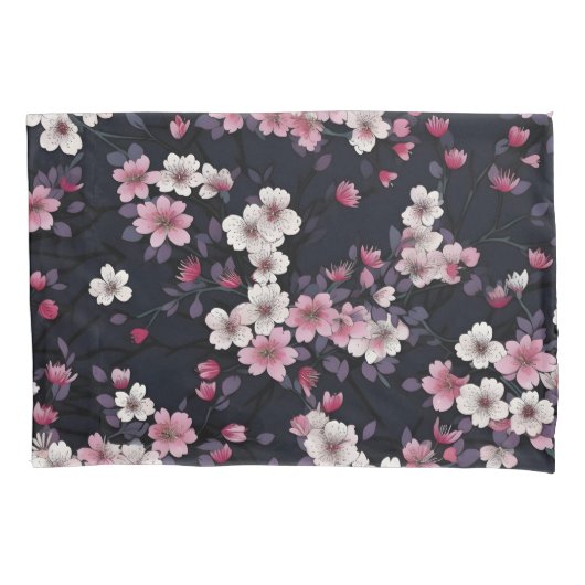 Housse D'oreillers Fleurs Sakura Roses Noires, Design Motif, (devant)