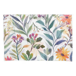 Housse D'oreillers Fleurs sauvages colorées Aquarelle florale magni
