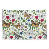 Housse D'oreillers Fleurs sauvages et papillons sur blanc (Dos-Droit)