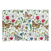 Housse D'oreillers Fleurs sauvages et papillons sur blanc (devant-Droit)