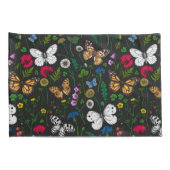 Housse D'oreillers Fleurs sauvages et papillons sur le noir (Dos-Droit)