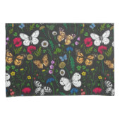 Housse D'oreillers Fleurs sauvages et papillons sur le noir (devant-Droit)
