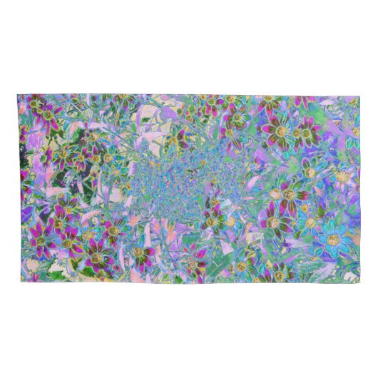 Housse D'oreillers Fleurs sauvages rétro violet, vert et bleu sur ros (Dos-Droit)