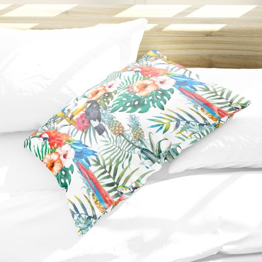 Housse D'oreillers Fleurs tropicales et Coque Coussin Toucan