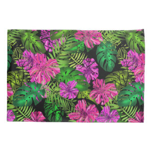 Housse D'oreillers Fleurs tropicales et plantes en noir