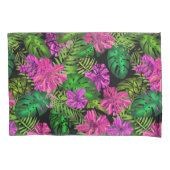 Housse D'oreillers Fleurs tropicales et plantes en noir (devant)