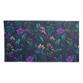 Housse D'oreillers Fleurs violettes et Feuilles Turquoises (Dos-Droit)