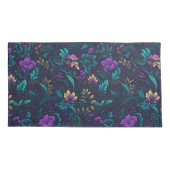 Housse D'oreillers Fleurs violettes et Feuilles Turquoises (Dos-gauche)