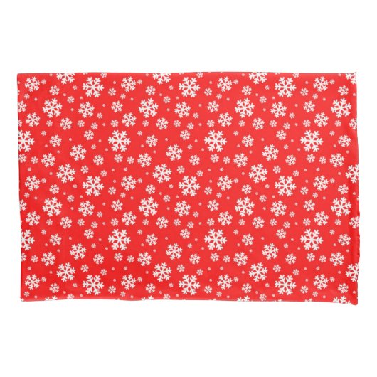 Housse D'oreillers Flocons blancs sur motif hiver rouge (devant)