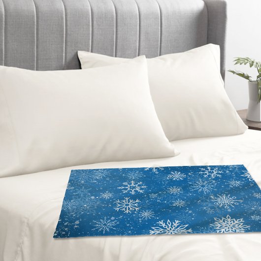 Housse D'oreillers Flocons de Neige Bleus Classique Hiver Blanc