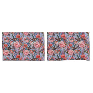 Housse D'oreillers Floral Blue Arrière - plan Roses Hyacinth Fleurs s