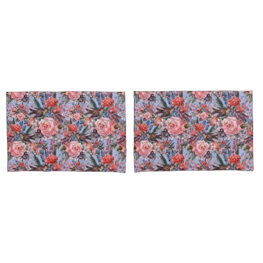 Housse D'oreillers Floral Blue Arrière - plan Roses Hyacinth Fleurs s (devant-Set)