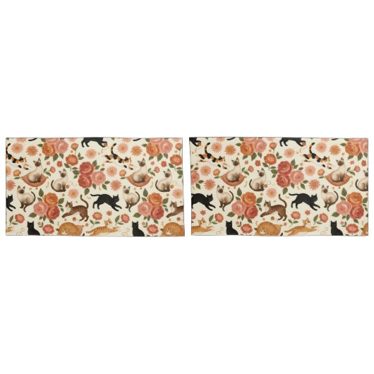 Housse D'oreillers Floral Felines: Cozy Cats & Blooms Pattern (Dos-Set)