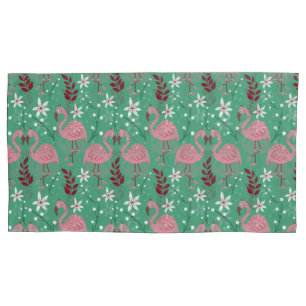 Housse D'oreillers Floral flamingo sans couture motif rose vert