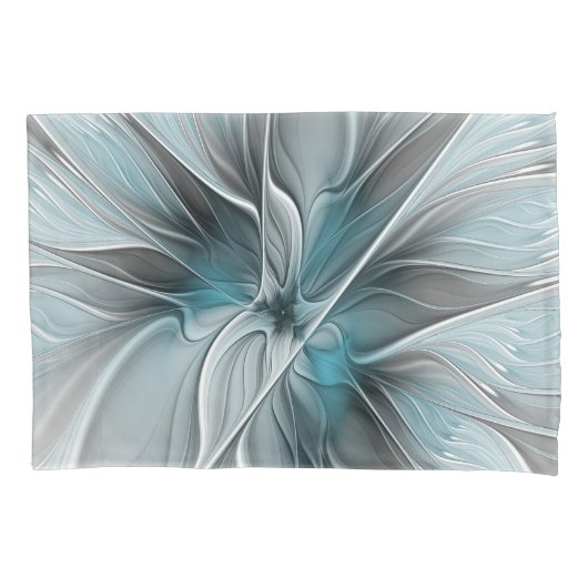 Housse D'oreillers Floral Fractal Modern Abstract Flower Blue Gray (devant)