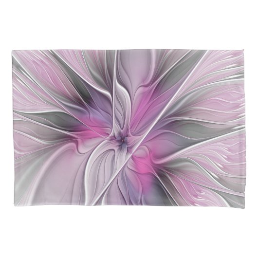 Housse D'oreillers Floral Fractal moderne Fleur Abstraite rose gris (devant)
