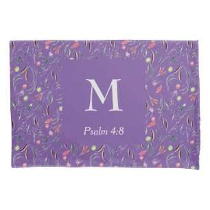 Housse D'oreillers FLORAL Mauve Lilas MONOGRAMME Chrétien