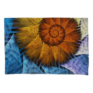 Housse D'oreillers Floral Orange Bleu Jaune Art Abstrait