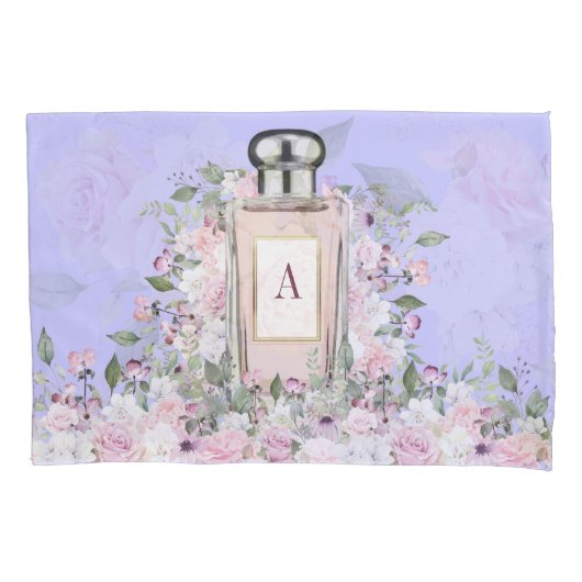 Housse D'oreillers Floral Violet Parfum bouteille Monogramme (devant)