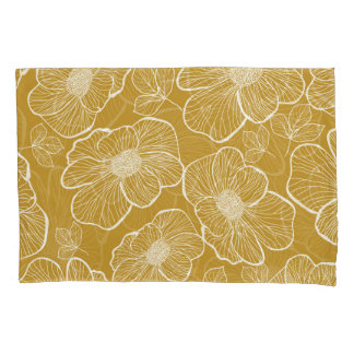 Housse D'oreillers Florale d'or monochrome : Abstrait sans fil