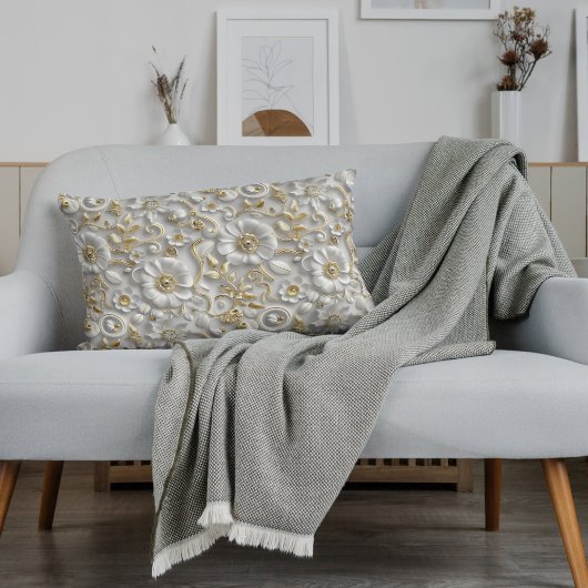 Housse D'oreillers Flore 3D décorative en or blanc