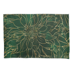 Housse D'oreillers Flore dorée et verte Dahlia