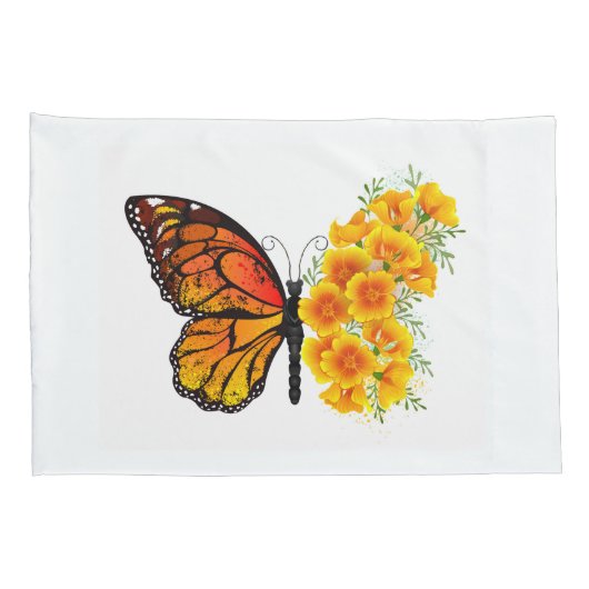 Housse D'oreillers Flower Butterfly with Yellow California Poppy (Dos-Droit)