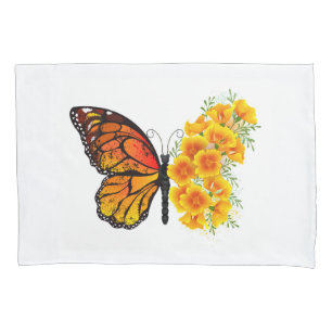Housse D'oreillers Flower Butterfly with Yellow California Poppy