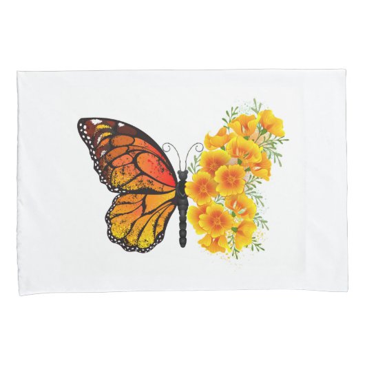 Housse D'oreillers Flower Butterfly with Yellow California Poppy (devant-Droit)