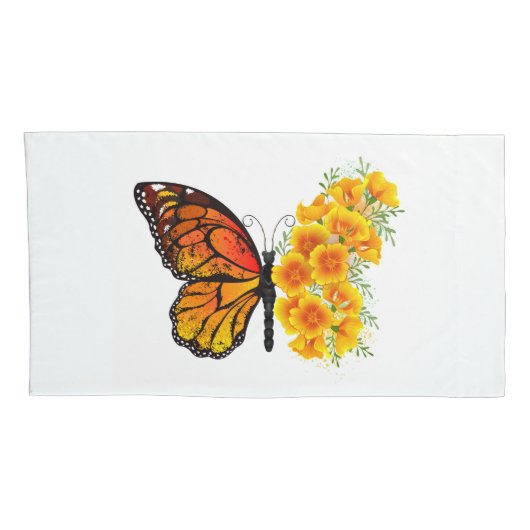 Housse D'oreillers Flower Butterfly with Yellow California Poppy (Dos-Droit)