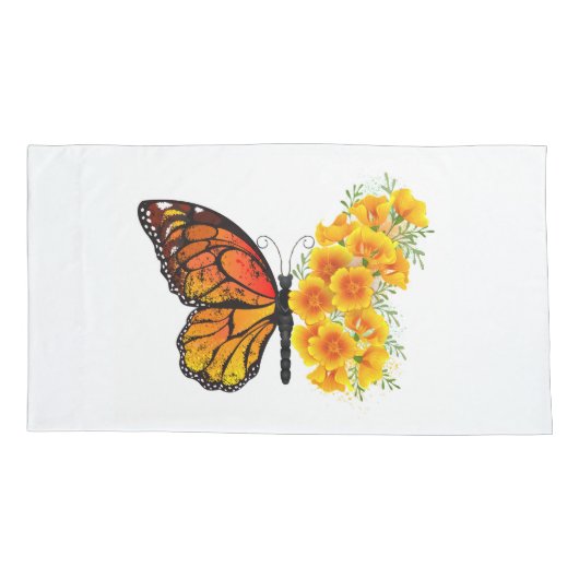 Housse D'oreillers Flower Butterfly with Yellow California Poppy (Dos-gauche)