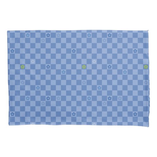 Housse D'oreillers Flower Checkered Pattern No. 01 - Light Blue (devant)