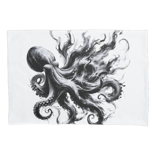 Housse D'oreillers Fluide d'encre abstrait Pieuvre Kraken (devant)