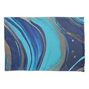 Housse D'oreillers Flux Abstrait moderne Art-Bleu et Or-