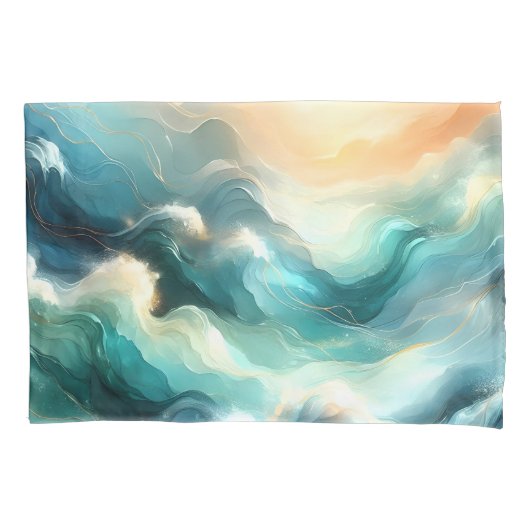 Housse D'oreillers Flux d'océan doré Vagues abstraites (devant)