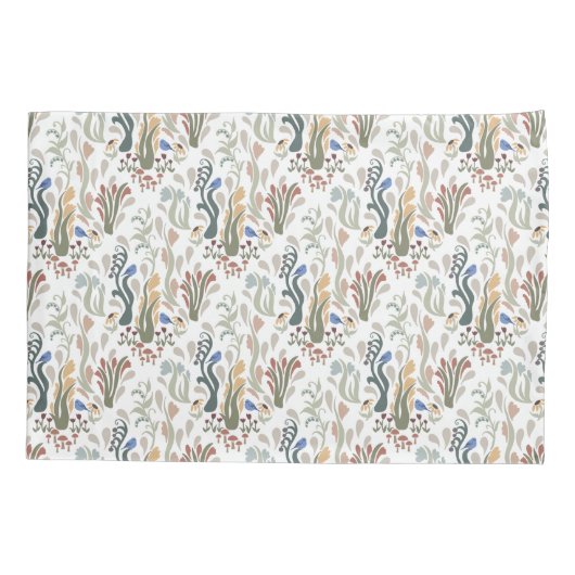 Housse D'oreillers Folk Art Meadow & Blue Bird dans les tons terre (Dos)