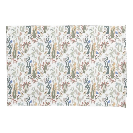 Housse D'oreillers Folk Art Meadow & Blue Bird dans les tons terre (devant)