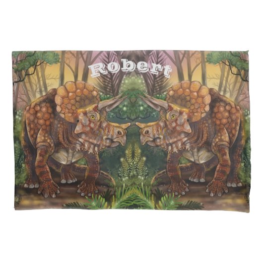 Housse D'oreillers Forêt des Tricératops Customisez votre nom (devant)