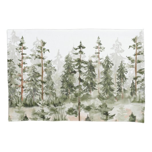 Housse D'oreillers Forêt verte rustique à l'aquarelle (devant)