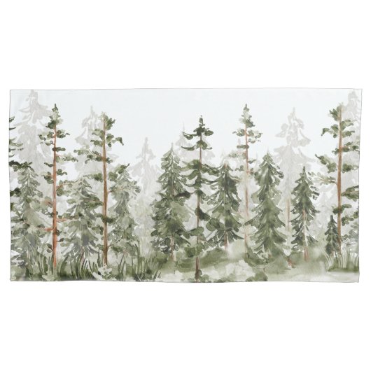 Housse D'oreillers Forêt verte rustique aquarelle (devant)