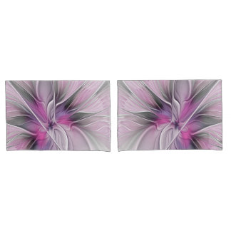Housse D'oreillers Fractal Floral Moderne Abstrait Fleur Rose Gris